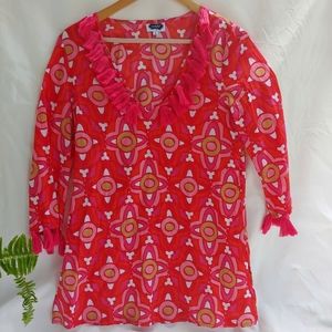 Mudpie Bright Coral Red Tassel Fringe Blouse